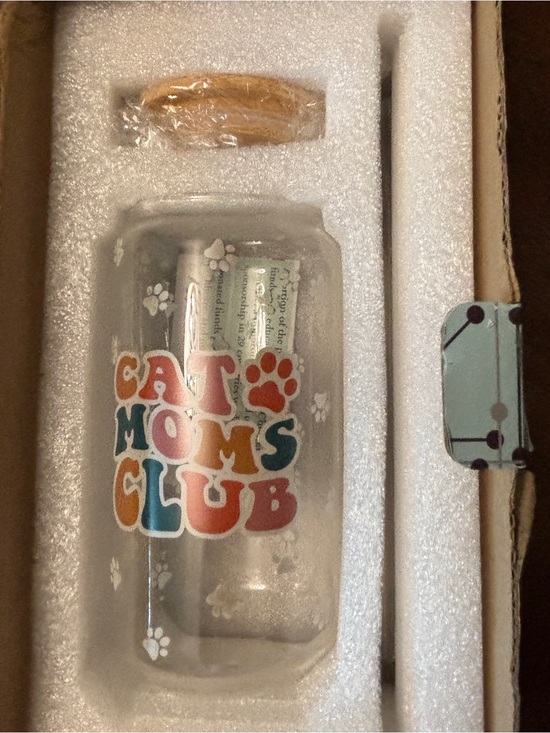 Other - Cat Mom’s Club glass with lid and glass straw